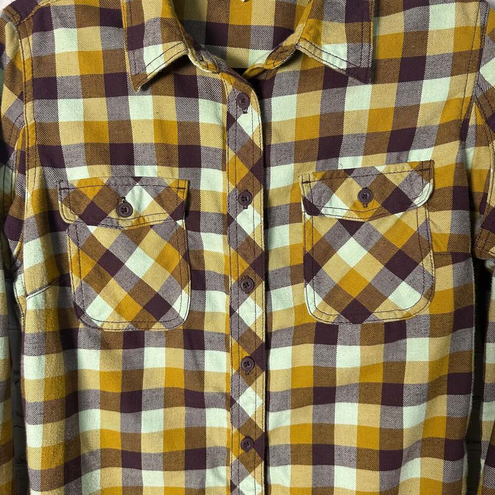 Duluth Trading Co. Women's Yellow & Purple Plaid Button-Up Flannel Shirt - Picture 2 of 4